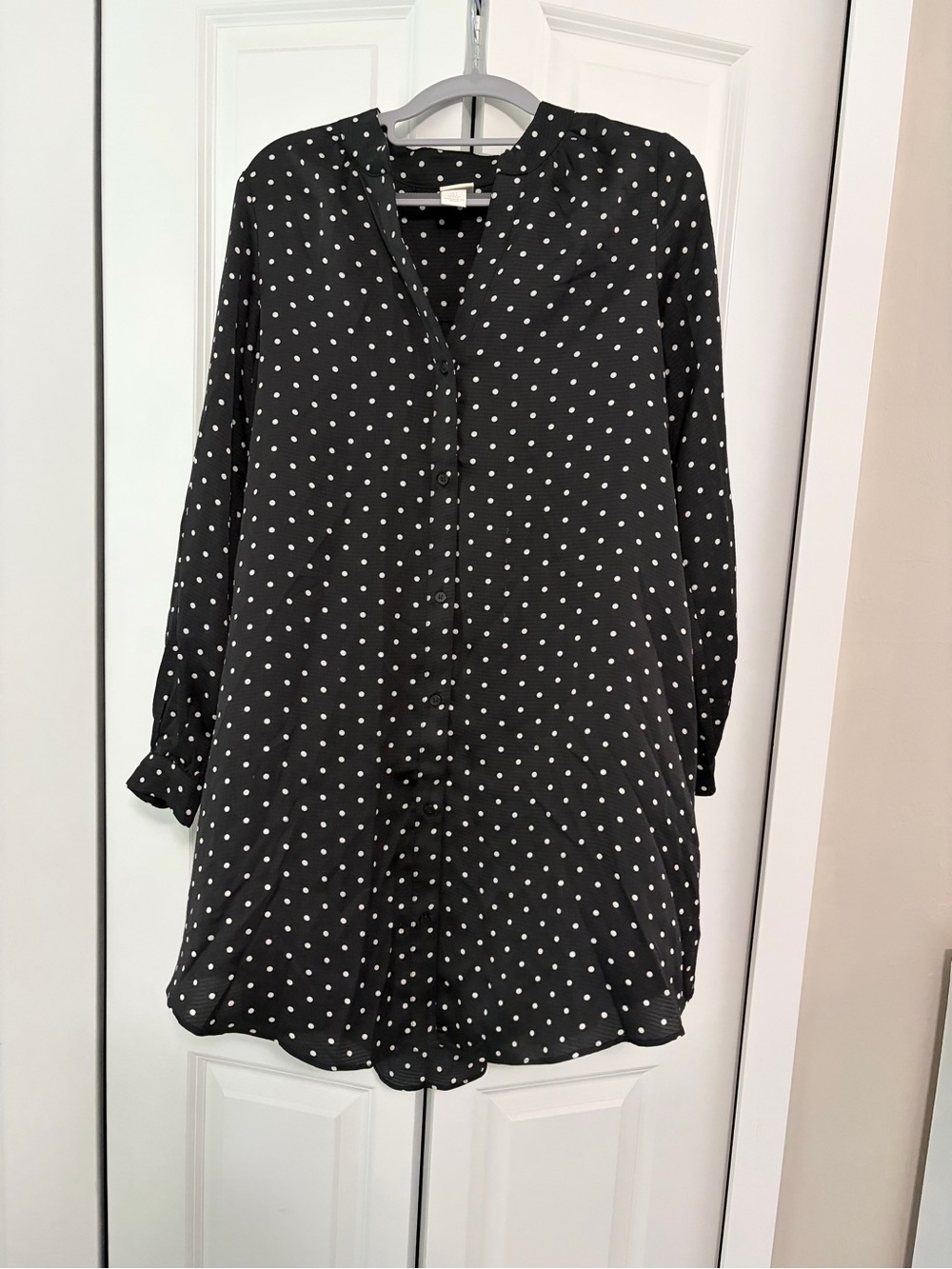 H&M Black Dress with White Polka Dots - Long Sleeve Button-Front
